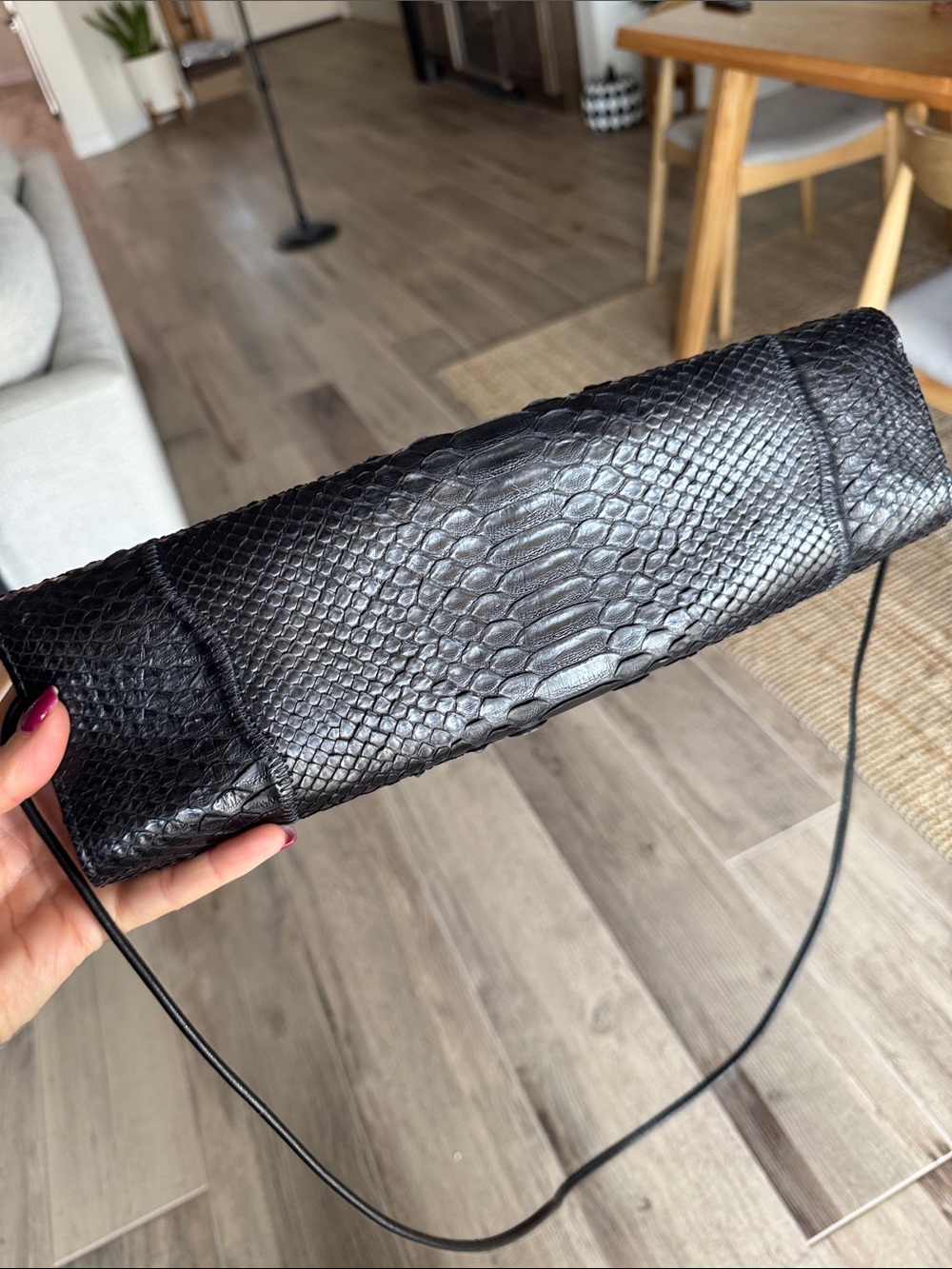 Carlos Falchi Black Python-Texture Shoulder Clutch - Picture 3 of 3